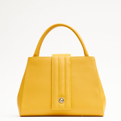Designer golden yellow leather handbag, women interchangeable leather bag, women work bags, minimalist fashion bag, Fall and Winter bags, Fall 2025 fashion, designer shoulder bag, women's new handbags, women's oversized clutch bag, classic handbags, Tomoli Briffani Lean handbag in marigold yellow