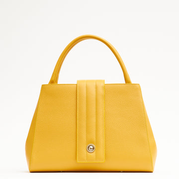Designer golden yellow leather handbag, women interchangeable leather bag, women work bags, minimalist fashion bag, Fall and Winter bags, Fall 2025 fashion, designer shoulder bag, women's new handbags, women's oversized clutch bag, classic handbags, Tomoli Briffani Lean handbag in marigold yellow
