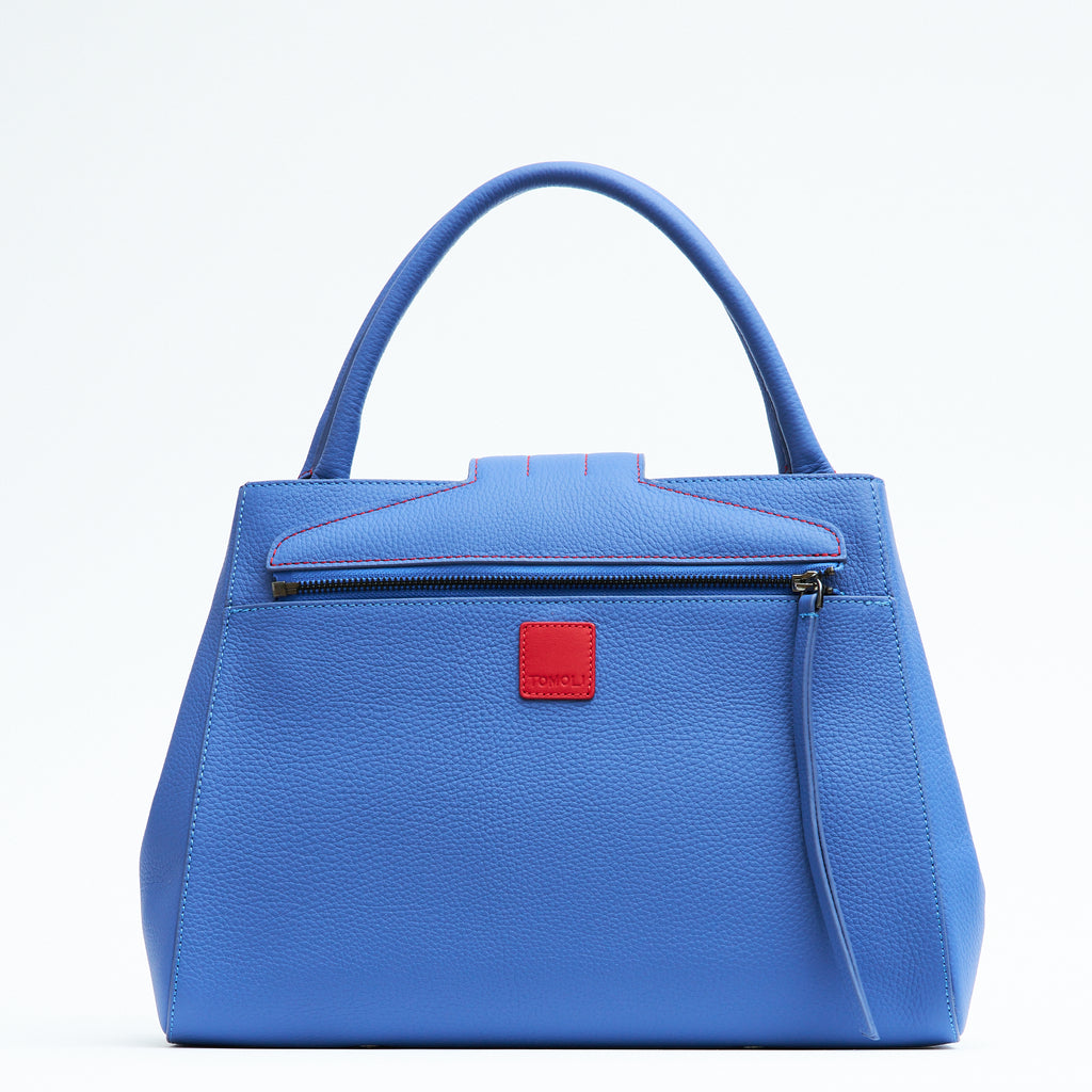 Designer blue leather handbag, women interchangeable leather bag, purple leather purse, women work bags, minimalist fashion bag, Fall and Winter bags, Fall 2025 fashion, designer shoulder bag, women's new handbags, Tomoli Briffani Lean handbag in iris blue