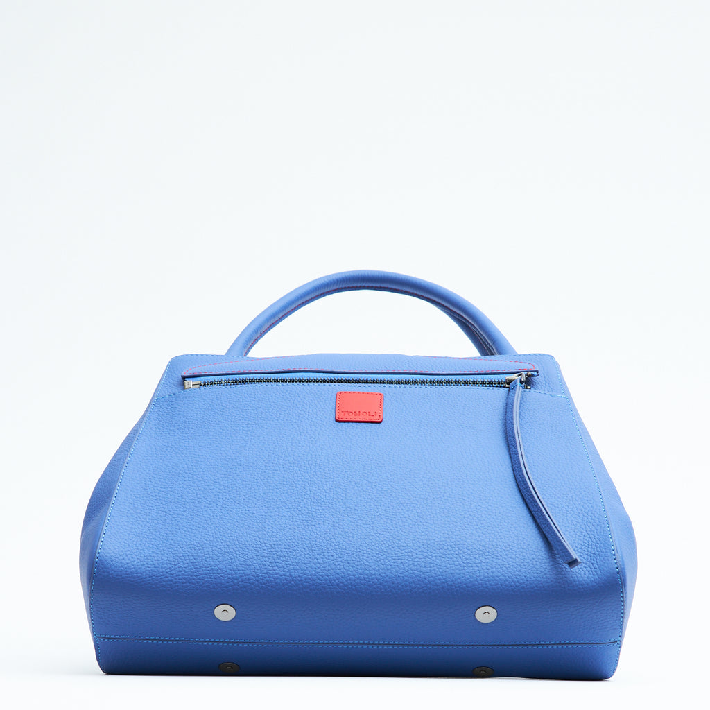 Designer blue leather handbag, women interchangeable leather bag, purple leather purse, women work bags, minimalist fashion bag, Fall and Winter bags, Fall 2025 fashion, designer shoulder bag, women's new handbags, Tomoli Briffani Lean handbag in iris blue