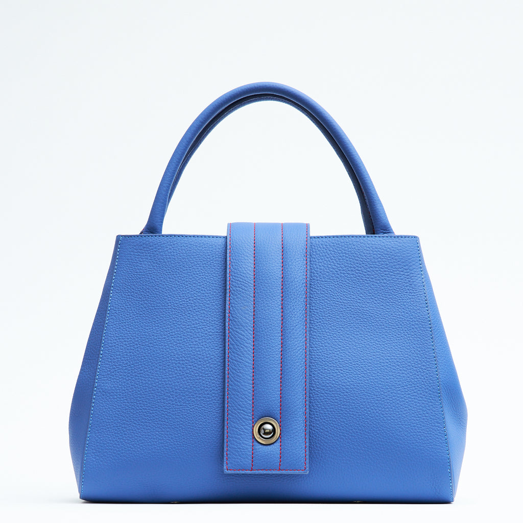 Designer blue leather handbag, women interchangeable leather bag, purple leather purse, women work bags, minimalist fashion bag, Fall and Winter bags, Fall 2025 fashion, designer shoulder bag, women's new handbags, Tomoli Briffani Lean handbag in iris blue