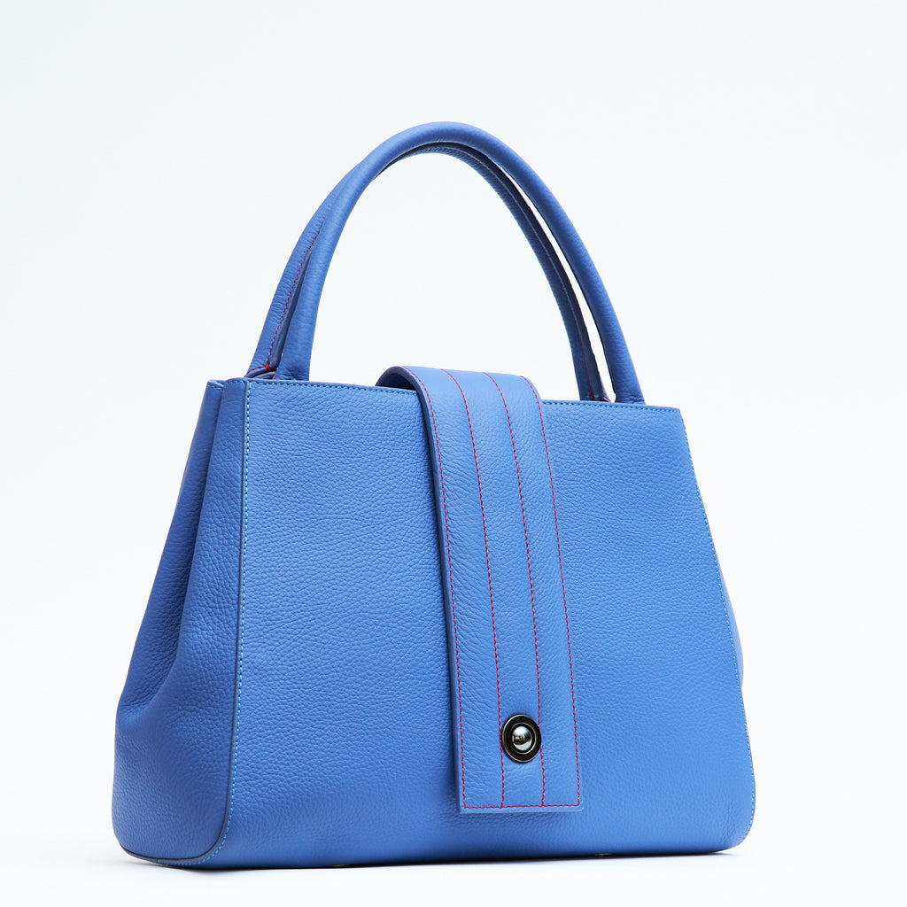 Designer blue leather handbag, women interchangeable leather bag, purple leather purse, women work bags, minimalist fashion bag, Fall and Winter bags, Fall 2025 fashion, designer shoulder bag, women's new handbags, Tomoli Briffani Lean handbag in iris blue