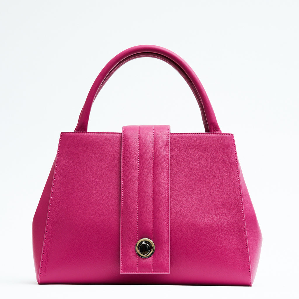 Designer pink leather handbag, women interchangeable leather bag, fuchsia leather purse, women work bags, minimalist fashion bag, Fall and Winter bags, Fall 2025 fashion, designer shoulder bag, women's new handbags, Tomoli Briffani Lean handbag in fuchsia rose pink